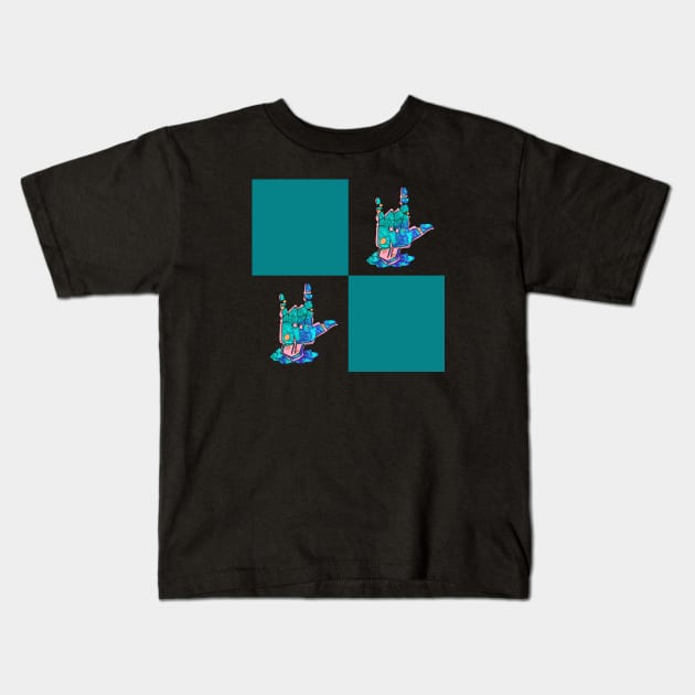 I Love You - Sign Language Teal Pattern Kids T-Shirt by v_art9